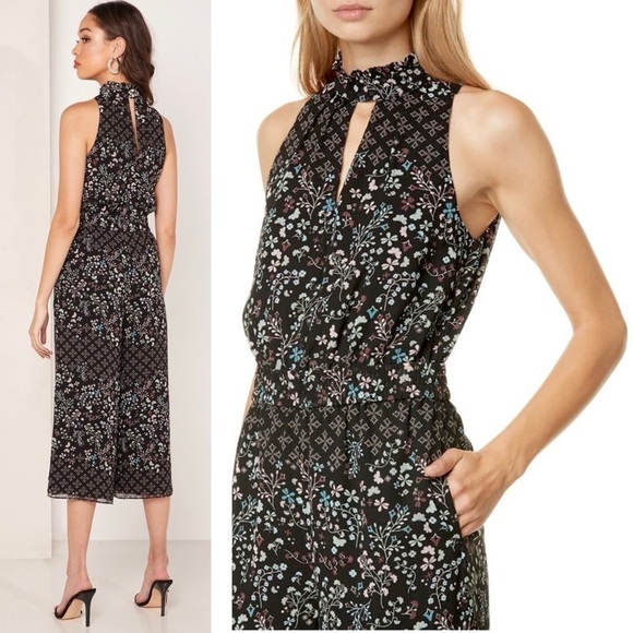 NWT‎ TED BAKER 70s Floral Halter Ruffle Neck Sleeveless Crop Wide Leg Jumpsuit 6 - Picture 6 of 16